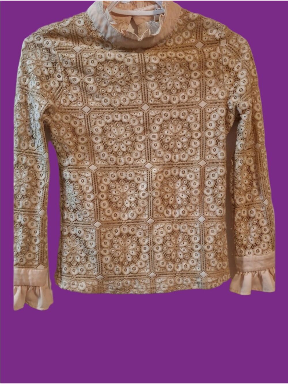 4/$67 Deal! Lace Crochet High-Neck Blouse in Cream